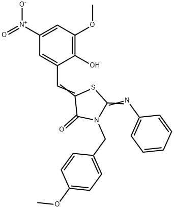 5-{2-hydroxy-5-nitro-3-methoxybenzylidene}-3-(4-methoxybenzyl)-2-(phenylimino)-1,3-thiazolidin-4-one Structure