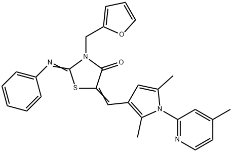 5-{[2,5-dimethyl-1-(4-methyl-2-pyridinyl)-1H-pyrrol-3-yl]methylene}-3-(2-furylmethyl)-2-(phenylimino)-1,3-thiazolidin-4-one 구조식 이미지