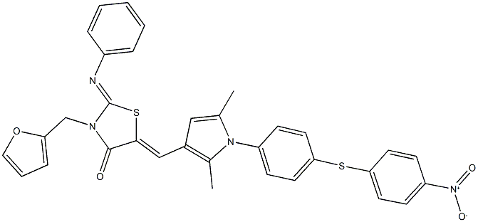 3-(2-furylmethyl)-5-({1-[4-({4-nitrophenyl}sulfanyl)phenyl]-2,5-dimethyl-1H-pyrrol-3-yl}methylene)-2-(phenylimino)-1,3-thiazolidin-4-one 구조식 이미지