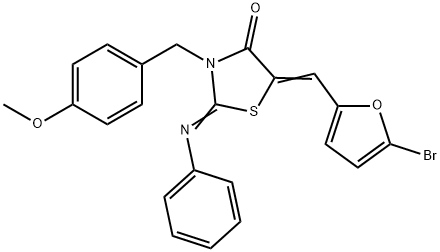 5-[(5-bromo-2-furyl)methylene]-3-(4-methoxybenzyl)-2-(phenylimino)-1,3-thiazolidin-4-one Structure