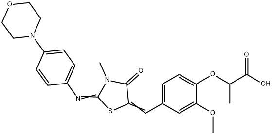 2-[2-methoxy-4-({3-methyl-2-[(4-morpholin-4-ylphenyl)imino]-4-oxo-1,3-thiazolidin-5-ylidene}methyl)phenoxy]propanoic acid 구조식 이미지