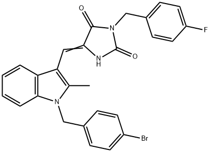 5-{[1-(4-bromobenzyl)-2-methyl-1H-indol-3-yl]methylene}-3-(4-fluorobenzyl)imidazolidine-2,4-dione 구조식 이미지