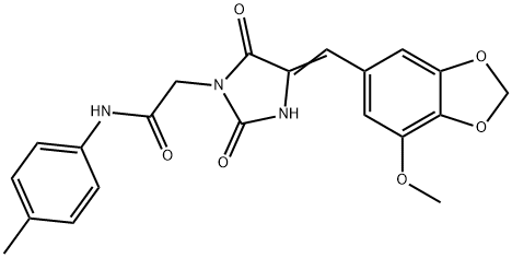 2-{4-[(7-methoxy-1,3-benzodioxol-5-yl)methylene]-2,5-dioxoimidazolidin-1-yl}-N-(4-methylphenyl)acetamide 구조식 이미지