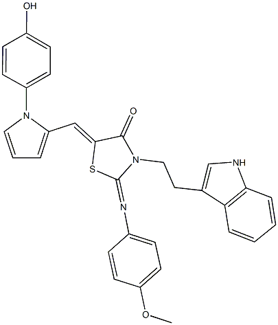 5-{[1-(4-hydroxyphenyl)-1H-pyrrol-2-yl]methylene}-3-[2-(1H-indol-3-yl)ethyl]-2-[(4-methoxyphenyl)imino]-1,3-thiazolidin-4-one 구조식 이미지