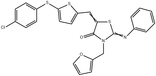 5-({5-[(4-chlorophenyl)sulfanyl]thien-2-yl}methylene)-3-(2-furylmethyl)-2-(phenylimino)-1,3-thiazolidin-4-one Structure