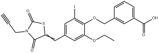 3-({4-[(2,4-dioxo-3-prop-2-ynyl-1,3-thiazolidin-5-ylidene)methyl]-2-ethoxy-6-iodophenoxy}methyl)benzoic acid Structure