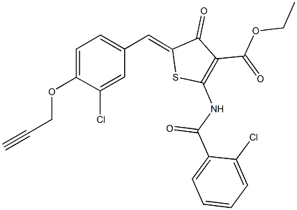 ethyl 2-[(2-chlorobenzoyl)amino]-5-[3-chloro-4-(2-propynyloxy)benzylidene]-4-oxo-4,5-dihydro-3-thiophenecarboxylate 구조식 이미지