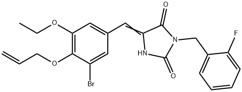 5-[4-(allyloxy)-3-bromo-5-ethoxybenzylidene]-3-(2-fluorobenzyl)-2,4-imidazolidinedione 구조식 이미지