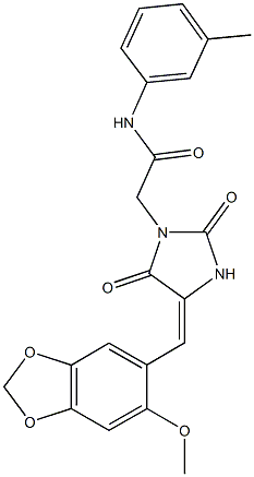 2-{4-[(6-methoxy-1,3-benzodioxol-5-yl)methylene]-2,5-dioxo-1-imidazolidinyl}-N-(3-methylphenyl)acetamide 구조식 이미지