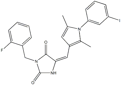 3-(2-fluorobenzyl)-5-{[1-(3-iodophenyl)-2,5-dimethyl-1H-pyrrol-3-yl]methylene}-2,4-imidazolidinedione Structure