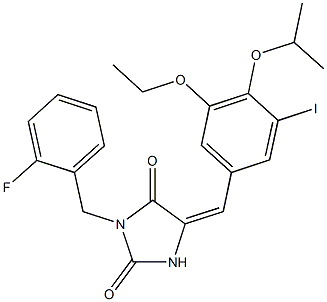 5-(3-ethoxy-5-iodo-4-isopropoxybenzylidene)-3-(2-fluorobenzyl)-2,4-imidazolidinedione 구조식 이미지