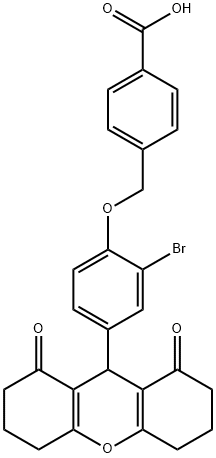 4-{[2-bromo-4-(1,8-dioxo-2,3,4,5,6,7,8,9-octahydro-1H-xanthen-9-yl)phenoxy]methyl}benzoic acid Structure