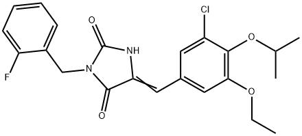 5-(3-chloro-5-ethoxy-4-isopropoxybenzylidene)-3-(2-fluorobenzyl)-2,4-imidazolidinedione Structure