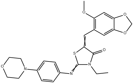3-ethyl-5-[(6-methoxy-1,3-benzodioxol-5-yl)methylene]-2-{[4-(4-morpholinyl)phenyl]imino}-1,3-thiazolidin-4-one 구조식 이미지