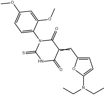 5-{[5-(diethylamino)-2-furyl]methylene}-1-(2,4-dimethoxyphenyl)-2-thioxodihydro-4,6(1H,5H)-pyrimidinedione Structure