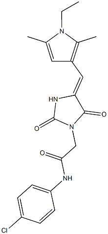 N-(4-chlorophenyl)-2-{4-[(1-ethyl-2,5-dimethyl-1H-pyrrol-3-yl)methylene]-2,5-dioxo-1-imidazolidinyl}acetamide 구조식 이미지