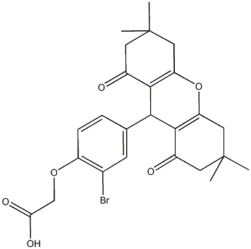 [2-bromo-4-(3,3,6,6-tetramethyl-1,8-dioxo-2,3,4,5,6,7,8,9-octahydro-1H-xanthen-9-yl)phenoxy]acetic acid 구조식 이미지