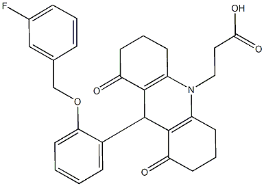 3-(9-{2-[(3-fluorobenzyl)oxy]phenyl}-1,8-dioxo-2,3,4,5,6,7,8,9-octahydro-10(1H)-acridinyl)propanoic acid 구조식 이미지