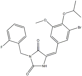 5-(3-bromo-4-isopropoxy-5-methoxybenzylidene)-3-(2-fluorobenzyl)-2,4-imidazolidinedione Structure