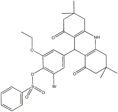 2-bromo-6-ethoxy-4-(3,3,6,6-tetramethyl-1,8-dioxo-1,2,3,4,5,6,7,8,9,10-decahydro-9-acridinyl)phenyl benzenesulfonate 구조식 이미지