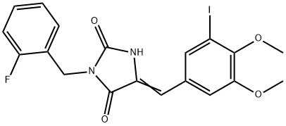3-(2-fluorobenzyl)-5-(3-iodo-4,5-dimethoxybenzylidene)-2,4-imidazolidinedione 구조식 이미지