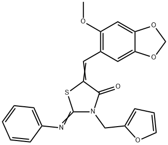 3-(2-furylmethyl)-5-[(6-methoxy-1,3-benzodioxol-5-yl)methylene]-2-(phenylimino)-1,3-thiazolidin-4-one 구조식 이미지