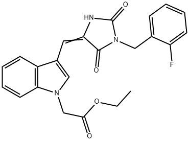 ethyl (3-{[1-(2-fluorobenzyl)-2,5-dioxo-4-imidazolidinylidene]methyl}-1H-indol-1-yl)acetate 구조식 이미지