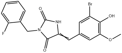 5-(3-bromo-4-hydroxy-5-methoxybenzylidene)-3-(2-fluorobenzyl)-2,4-imidazolidinedione Structure
