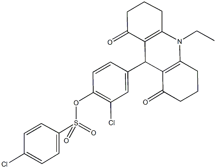 2-chloro-4-(10-ethyl-1,8-dioxo-1,2,3,4,5,6,7,8,9,10-decahydro-9-acridinyl)phenyl 4-chlorobenzenesulfonate Structure