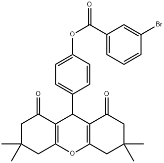 4-(3,3,6,6-tetramethyl-1,8-dioxo-2,3,4,5,6,7,8,9-octahydro-1H-xanthen-9-yl)phenyl 3-bromobenzoate 구조식 이미지