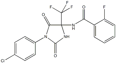 N-[1-(4-chlorophenyl)-2,5-dioxo-4-(trifluoromethyl)-4-imidazolidinyl]-2-fluorobenzamide Structure