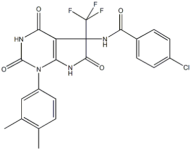 4-chloro-N-[1-(3,4-dimethylphenyl)-2,4,6-trioxo-5-(trifluoromethyl)-2,3,4,5,6,7-hexahydro-1H-pyrrolo[2,3-d]pyrimidin-5-yl]benzamide Structure