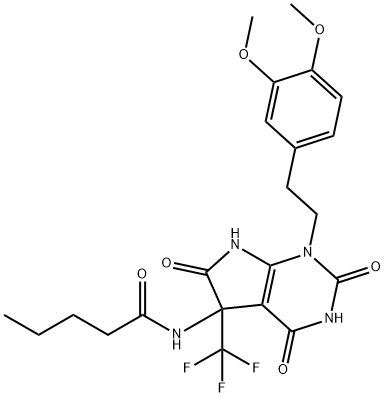 N-[1-[2-(3,4-dimethoxyphenyl)ethyl]-2,4,6-trioxo-5-(trifluoromethyl)-2,3,4,5,6,7-hexahydro-1H-pyrrolo[2,3-d]pyrimidin-5-yl]pentanamide 구조식 이미지