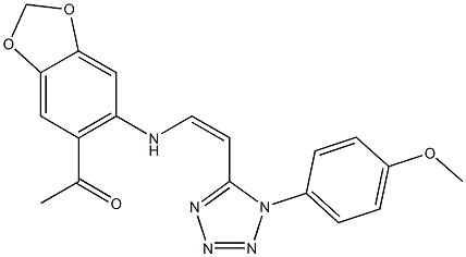 1-[6-({2-[1-(4-methoxyphenyl)-1H-tetraazol-5-yl]vinyl}amino)-1,3-benzodioxol-5-yl]ethanone 구조식 이미지