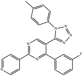 4-(3-fluorophenyl)-5-[1-(4-methylphenyl)-1H-tetraazol-5-yl]-2-(4-pyridinyl)pyrimidine 구조식 이미지