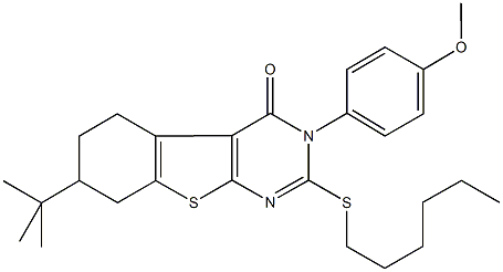 7-tert-butyl-2-(hexylsulfanyl)-3-(4-methoxyphenyl)-5,6,7,8-tetrahydro[1]benzothieno[2,3-d]pyrimidin-4(3H)-one Structure