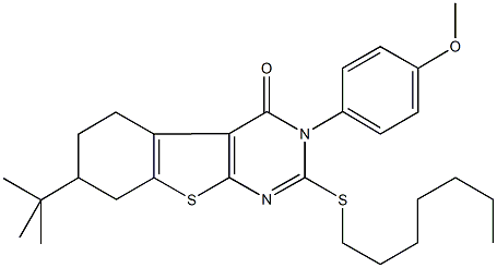 7-tert-butyl-2-(heptylsulfanyl)-3-(4-methoxyphenyl)-5,6,7,8-tetrahydro[1]benzothieno[2,3-d]pyrimidin-4(3H)-one 구조식 이미지