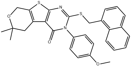 3-(4-methoxyphenyl)-6,6-dimethyl-2-[(1-naphthylmethyl)sulfanyl]-3,5,6,8-tetrahydro-4H-pyrano[4',3':4,5]thieno[2,3-d]pyrimidin-4-one 구조식 이미지