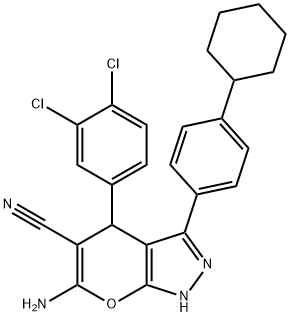 6-amino-3-(4-cyclohexylphenyl)-4-(3,4-dichlorophenyl)-1,4-dihydropyrano[2,3-c]pyrazole-5-carbonitrile 구조식 이미지