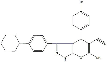 6-amino-4-(4-bromophenyl)-3-(4-cyclohexylphenyl)-1,4-dihydropyrano[2,3-c]pyrazole-5-carbonitrile Structure