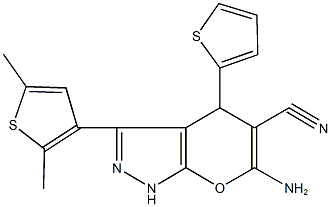 6-amino-3-(2,5-dimethyl-3-thienyl)-4-(2-thienyl)-1,4-dihydropyrano[2,3-c]pyrazole-5-carbonitrile 구조식 이미지