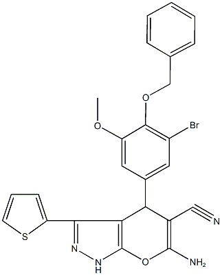 6-amino-4-[4-(benzyloxy)-3-bromo-5-methoxyphenyl]-3-(2-thienyl)-1,4-dihydropyrano[2,3-c]pyrazole-5-carbonitrile 구조식 이미지