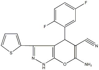 6-amino-4-(2,5-difluorophenyl)-3-(2-thienyl)-1,4-dihydropyrano[2,3-c]pyrazole-5-carbonitrile 구조식 이미지