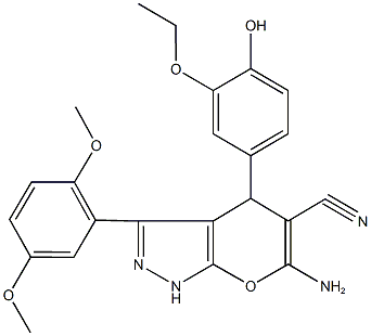 6-amino-3-(2,5-dimethoxyphenyl)-4-(3-ethoxy-4-hydroxyphenyl)-1,4-dihydropyrano[2,3-c]pyrazole-5-carbonitrile Structure