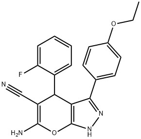 6-amino-3-(4-ethoxyphenyl)-4-(2-fluorophenyl)-1,4-dihydropyrano[2,3-c]pyrazole-5-carbonitrile 구조식 이미지