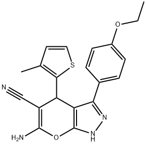 6-amino-3-(4-ethoxyphenyl)-4-(3-methyl-2-thienyl)-1,4-dihydropyrano[2,3-c]pyrazole-5-carbonitrile 구조식 이미지