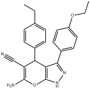 6-amino-3-(4-ethoxyphenyl)-4-(4-ethylphenyl)-1,4-dihydropyrano[2,3-c]pyrazole-5-carbonitrile 구조식 이미지