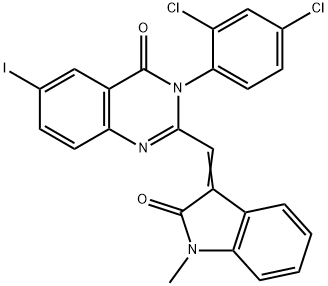 3-(2,4-dichlorophenyl)-6-iodo-2-[(1-methyl-2-oxo-1,2-dihydro-3H-indol-3-ylidene)methyl]-4(3H)-quinazolinone 구조식 이미지