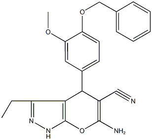 6-amino-4-[4-(benzyloxy)-3-methoxyphenyl]-3-ethyl-1,4-dihydropyrano[2,3-c]pyrazole-5-carbonitrile 구조식 이미지