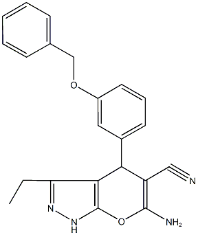 6-amino-4-[3-(benzyloxy)phenyl]-3-ethyl-1,4-dihydropyrano[2,3-c]pyrazole-5-carbonitrile Structure